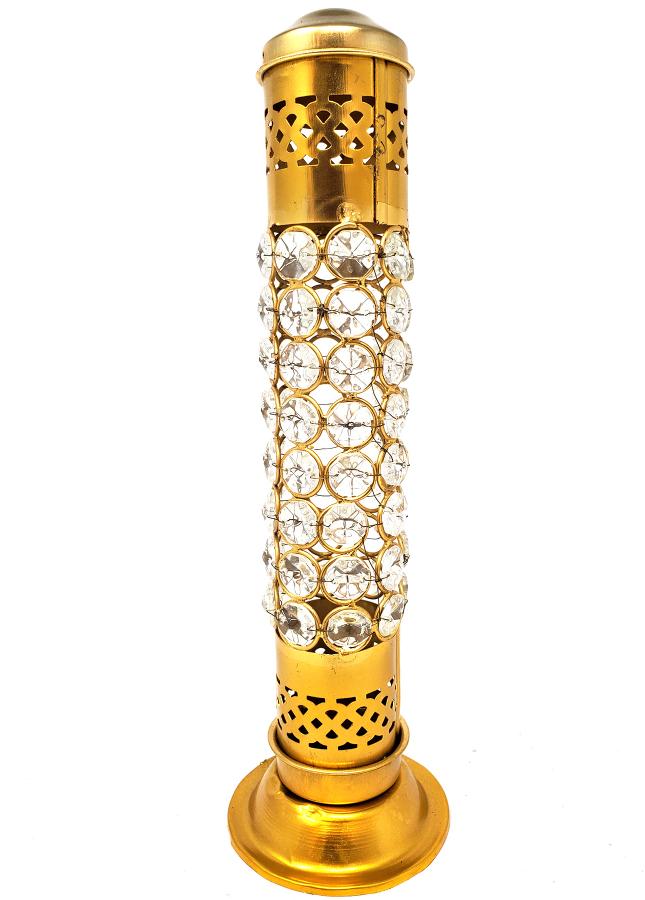 Acrylic Crystal Bead Brass Incense Tower Burner 12" - Image 2