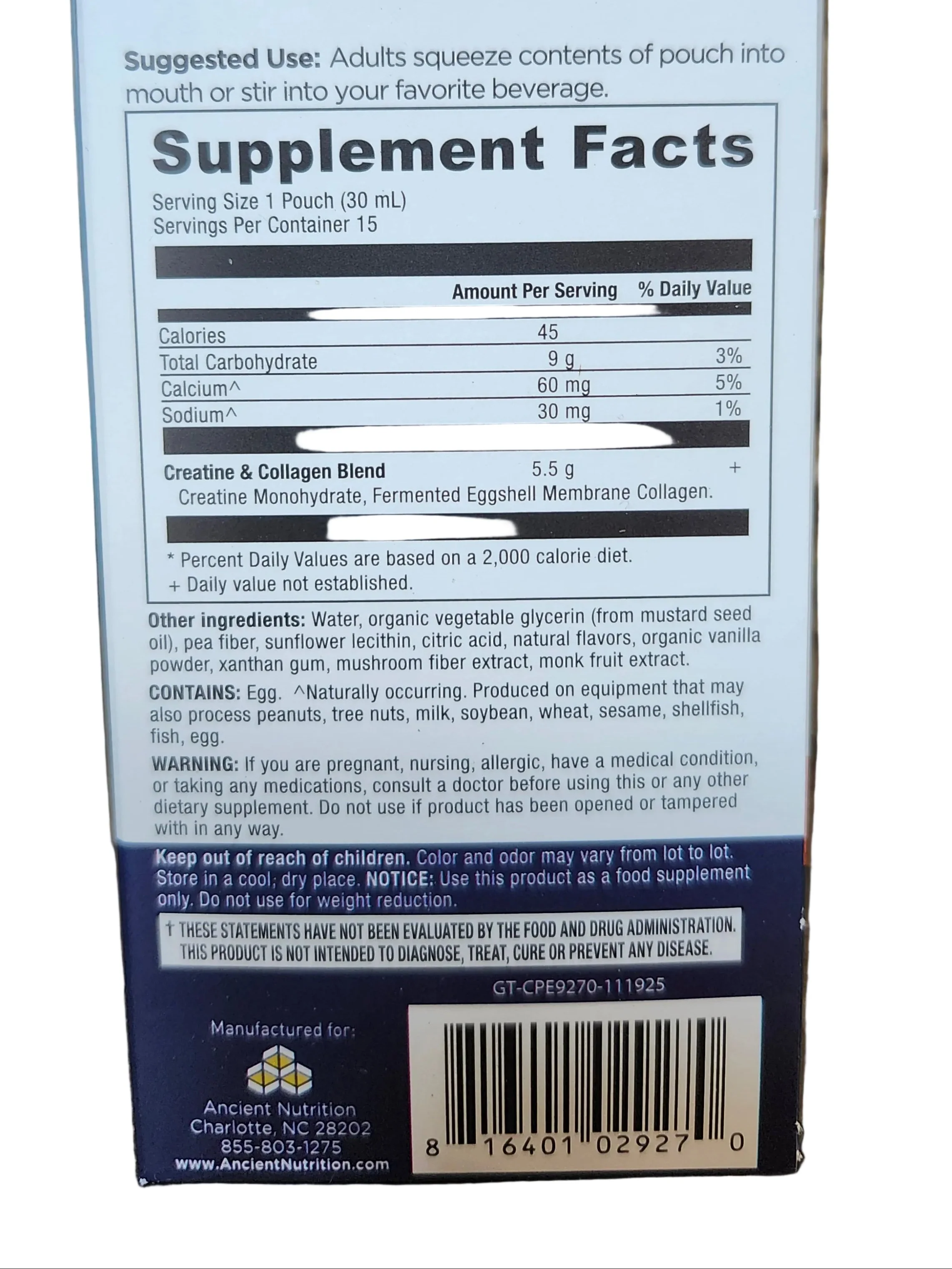 Ancient Nutrition Creatine + Collagen Gel Packs (15 count) - Image 2