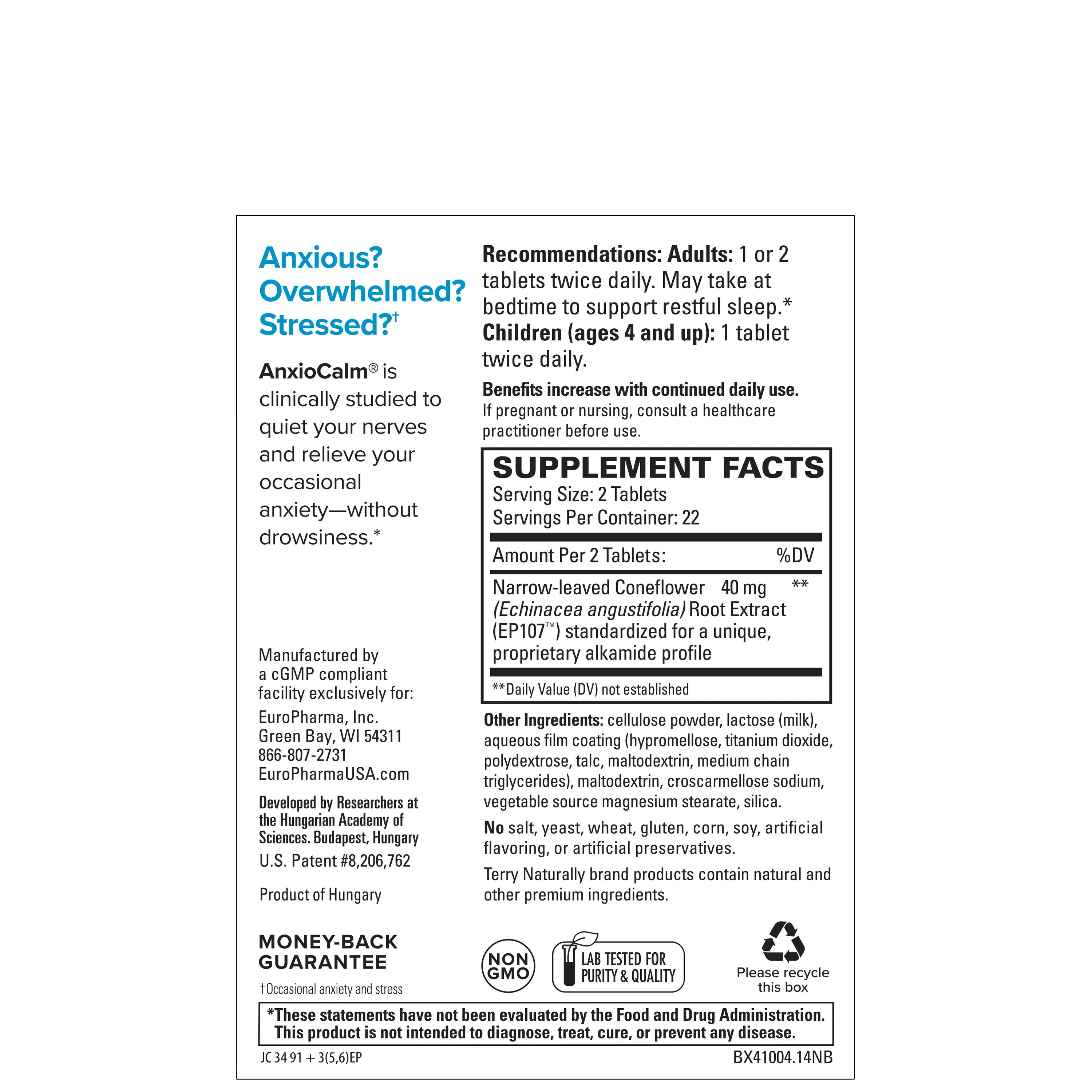Terry Naturally AnxioCalm® (45 Tablets) - Image 2