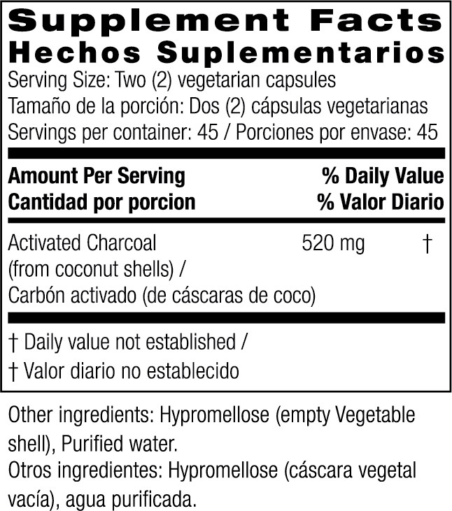 Bio Nutrition Activated Coconut Charcoal (90 Veg Caps) - Image 2