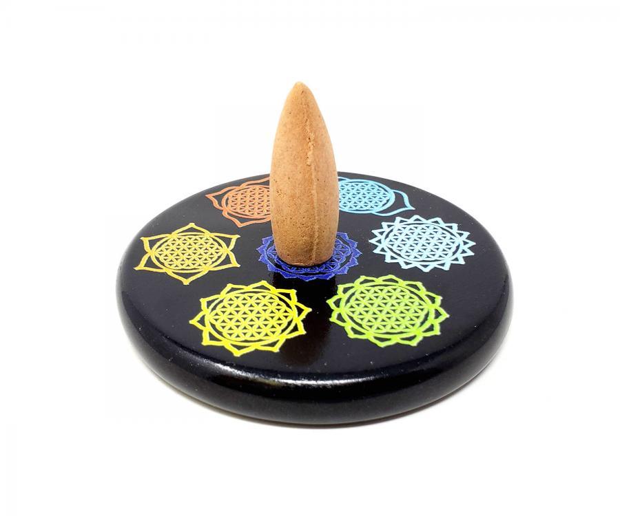 Black Agate 7 Chakra Printed Altar Tile / Cone Burner 3" - Image 2