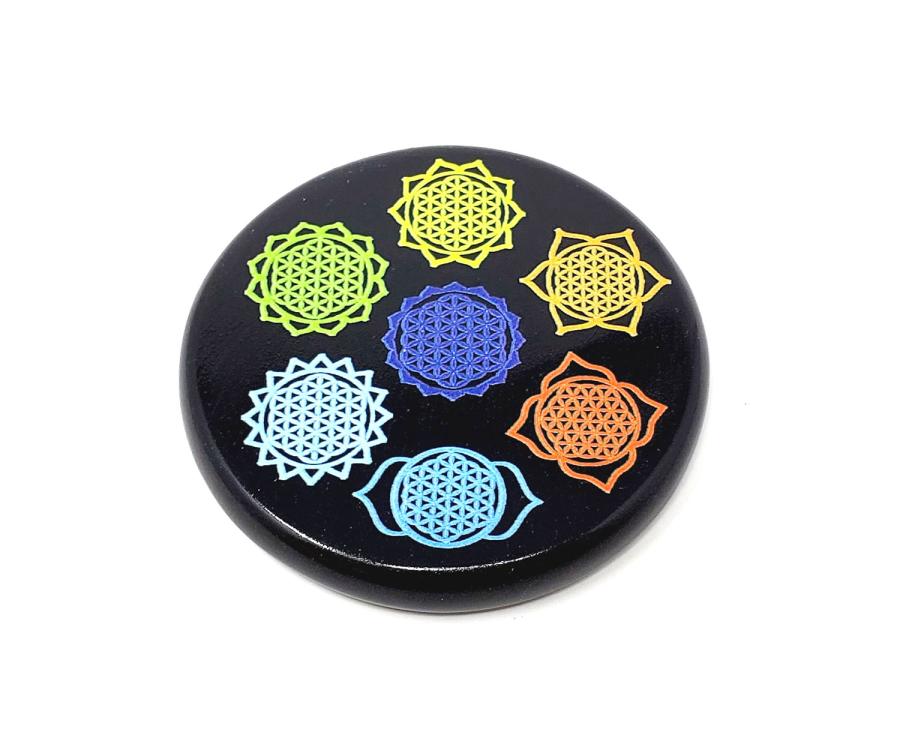 Black Agate 7 Chakra Printed Altar Tile / Cone Burner 3" - Image 3