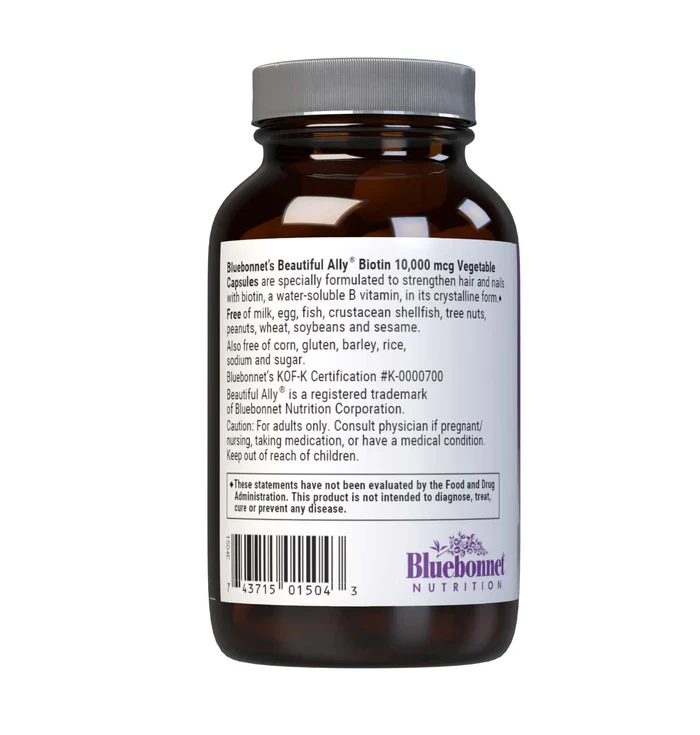 Bluebonnet Beautiful Ally Biotin 10,000mcg (90 Veg Caps) - Image 3