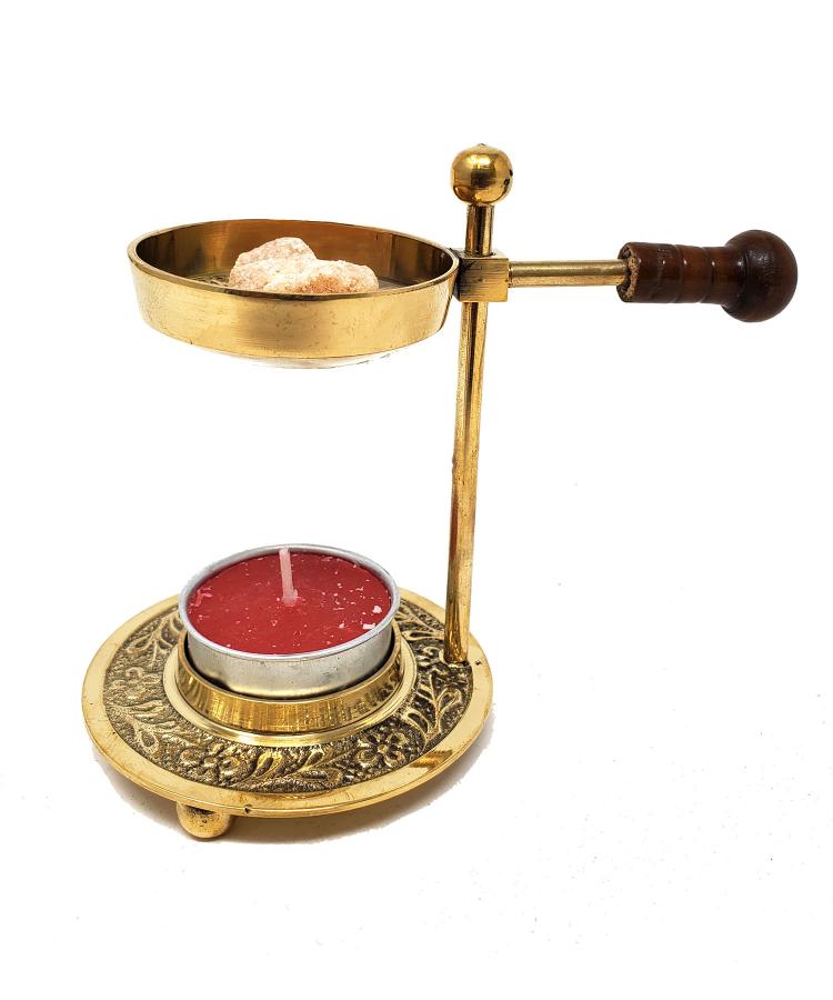 Brass Resin Burner 4.25"H with wooden Knob( Burn Resin without charcoal) - Image 2