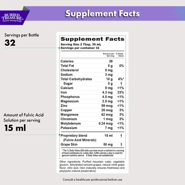 Buried Treasure Fulvic Minerals Complex – Humic Shale-Derived Minerals, Grape Flavored, 32 Servings - Image 2