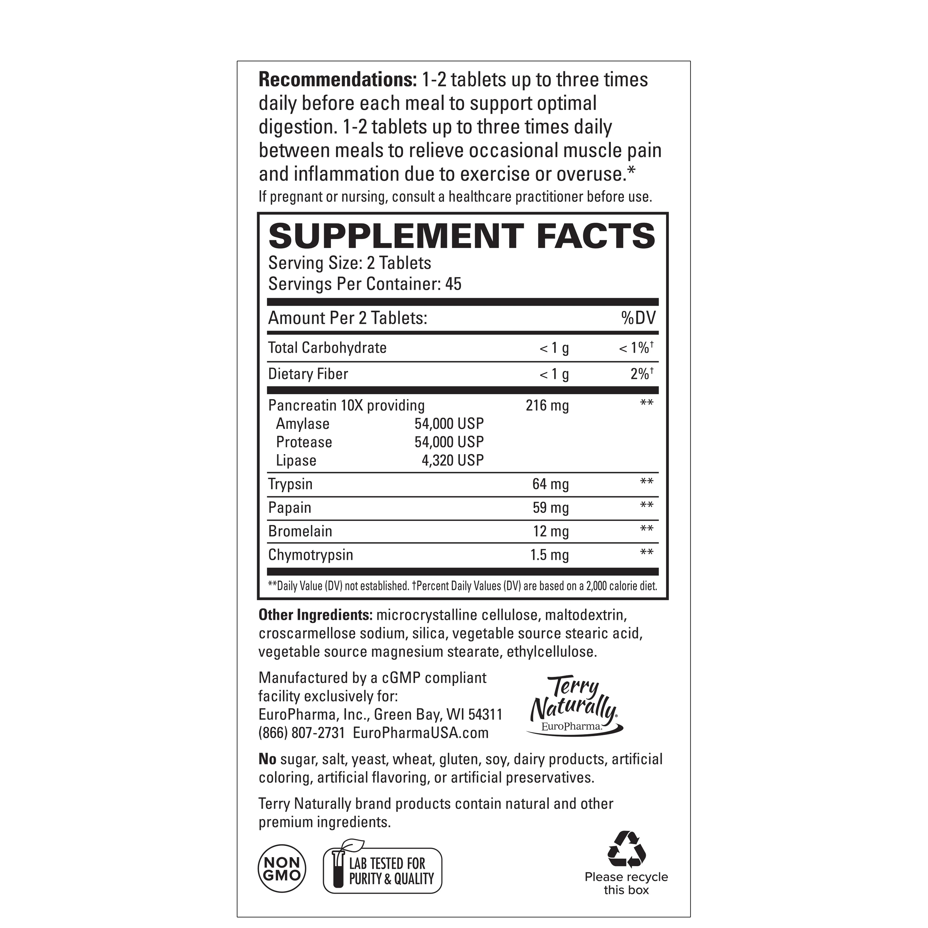 Terry Naturally Clinical Digestive Enzymes With 10x Pancreatin (90 tabs) - Image 2