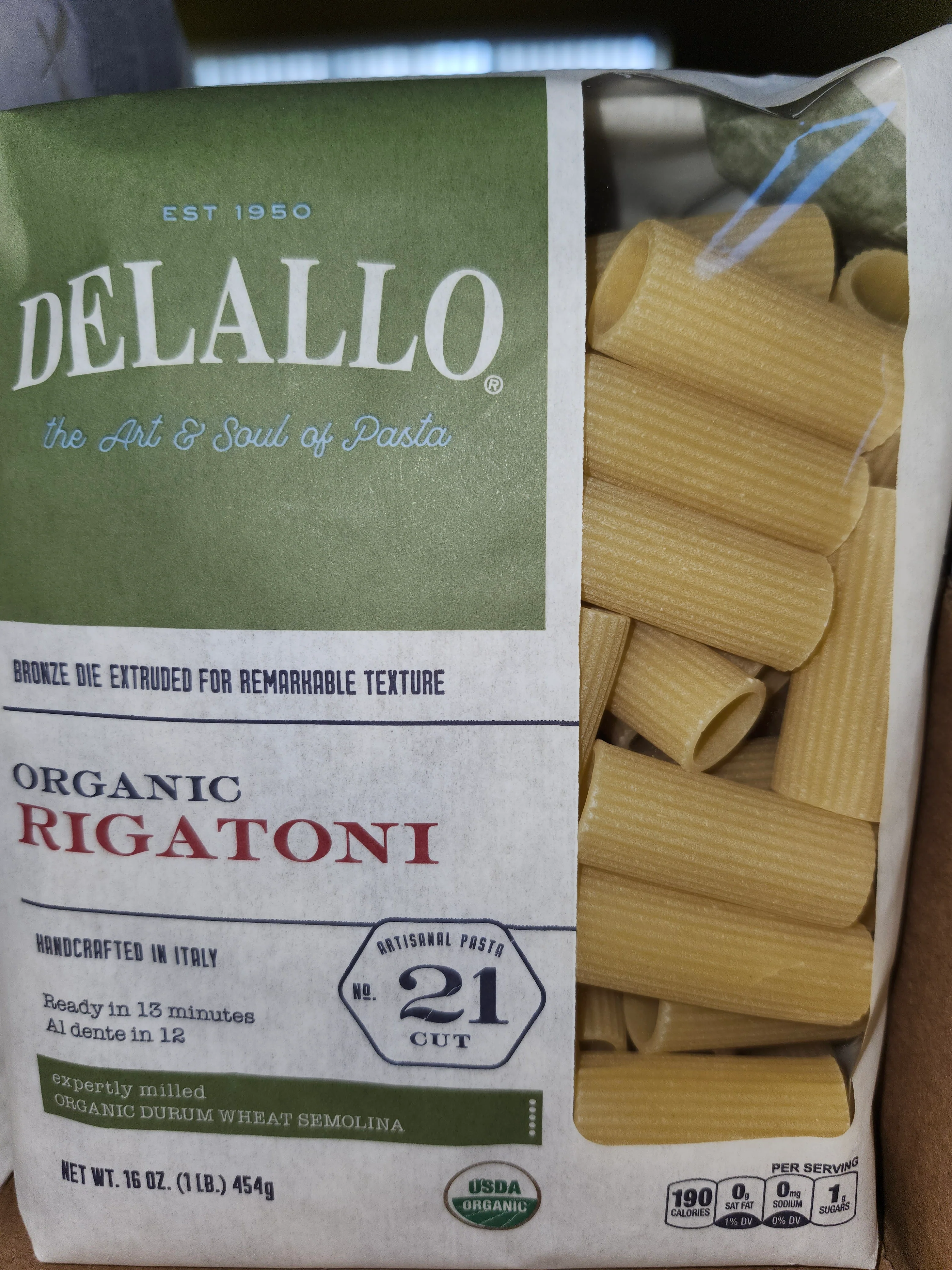 Delallo Organic Rigatoni Pasta 16oz