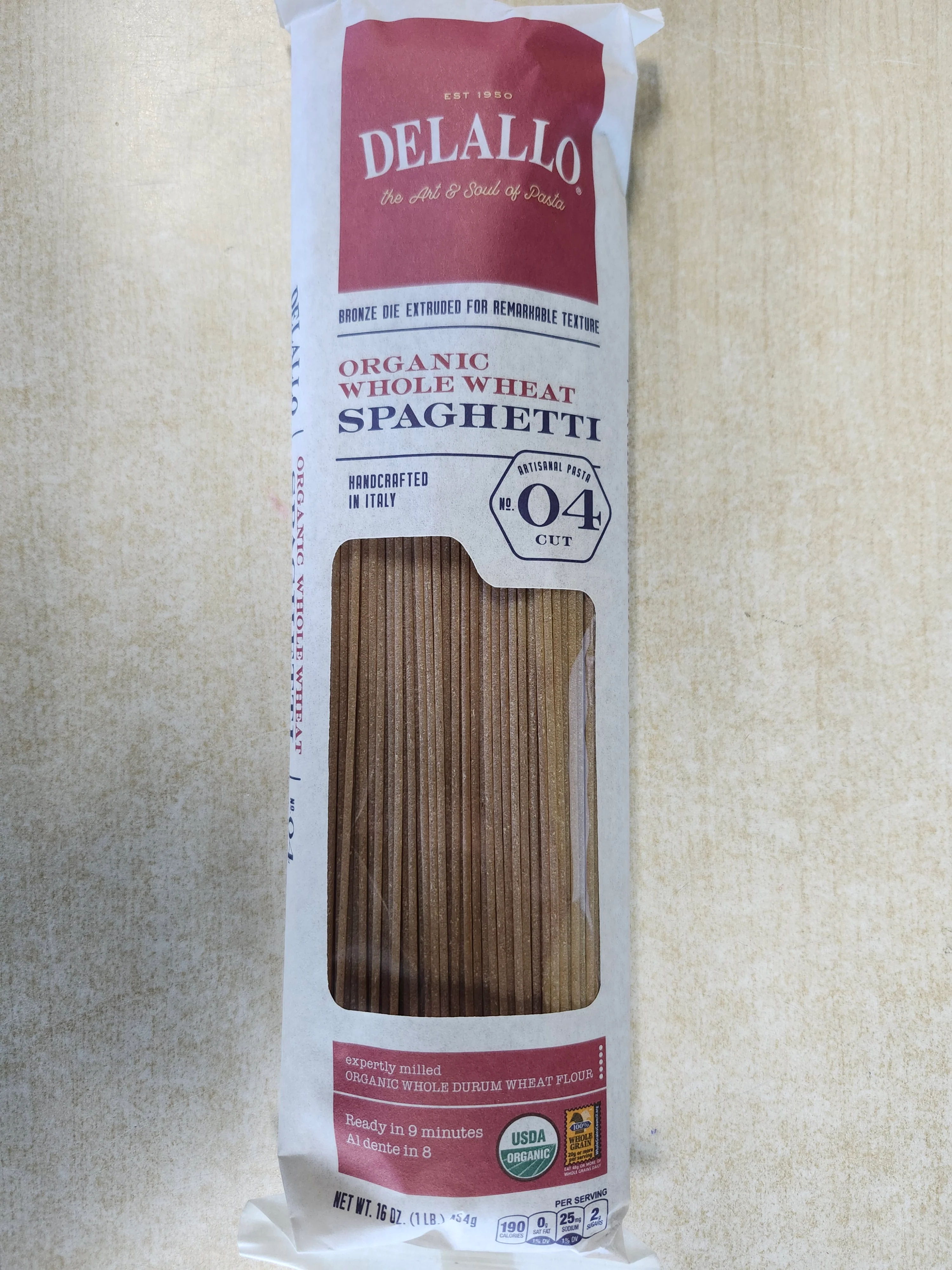 Delallo Organic Whole Wheat Speghetti 16oz