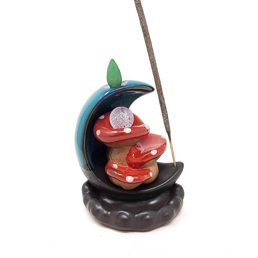 LED Crescent Mushroom Backflow Cone Incense Burner 4.5W x 5.5"H - Image 3