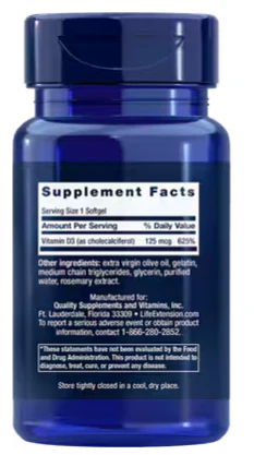 Life Extension Vitamin D3 125 mcg (5000 IU) - Image 2