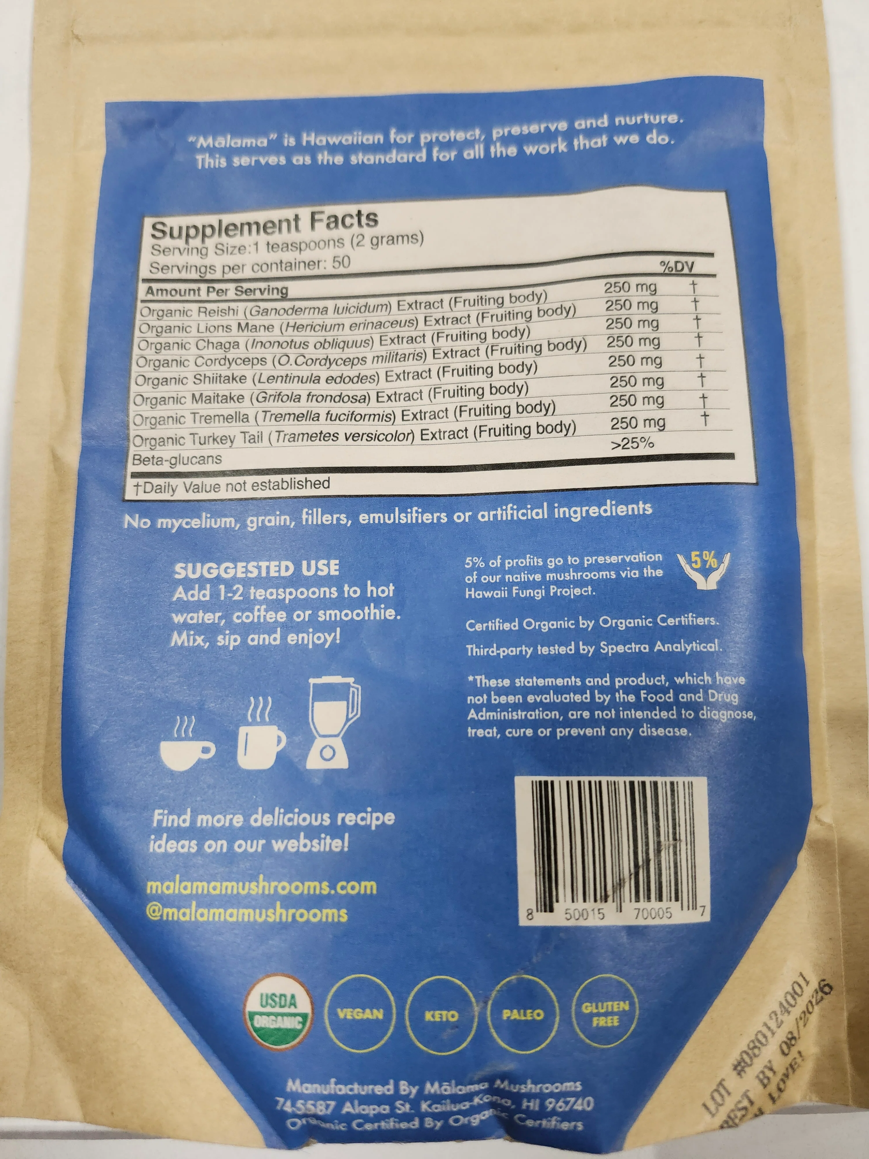 Malama Mushroom Powder Mix 3.5oz - Image 2