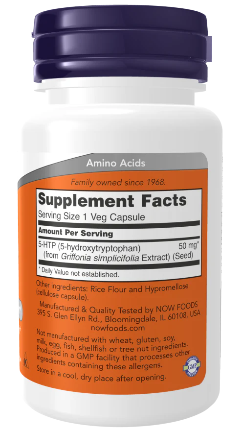 NOW 5-HTP 50 mg (180 Veg Caps) - Image 2