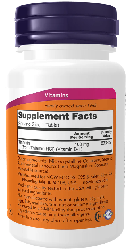 NOW Vitamin B-1 100 mg (100 Tablets) - Image 2