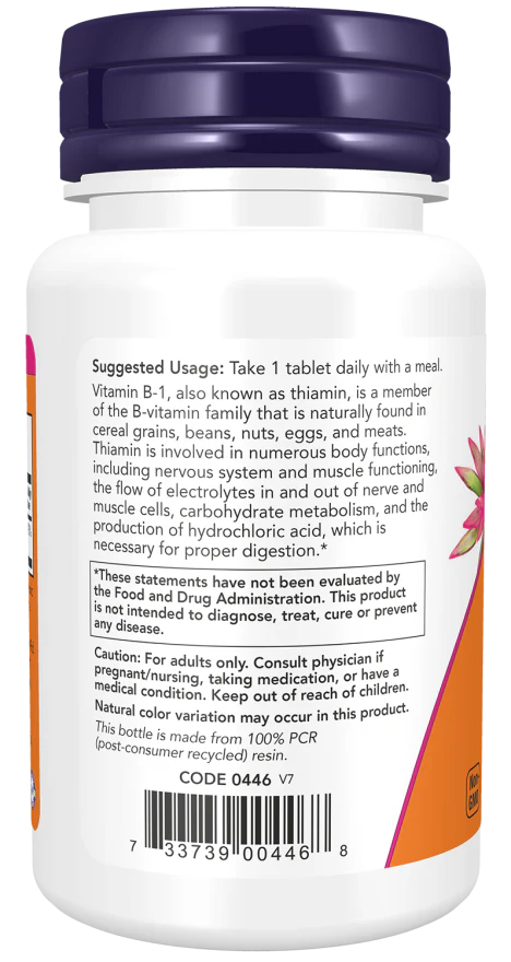 NOW Vitamin B-1 100 mg (100 Tablets) - Image 3
