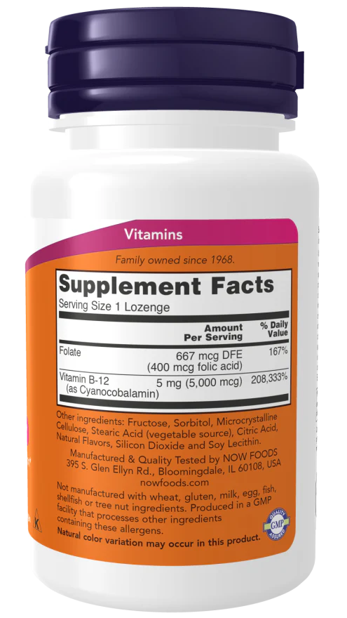 NOW Vitamin B-12 5000 mcg (60 Lozenges) - Image 2