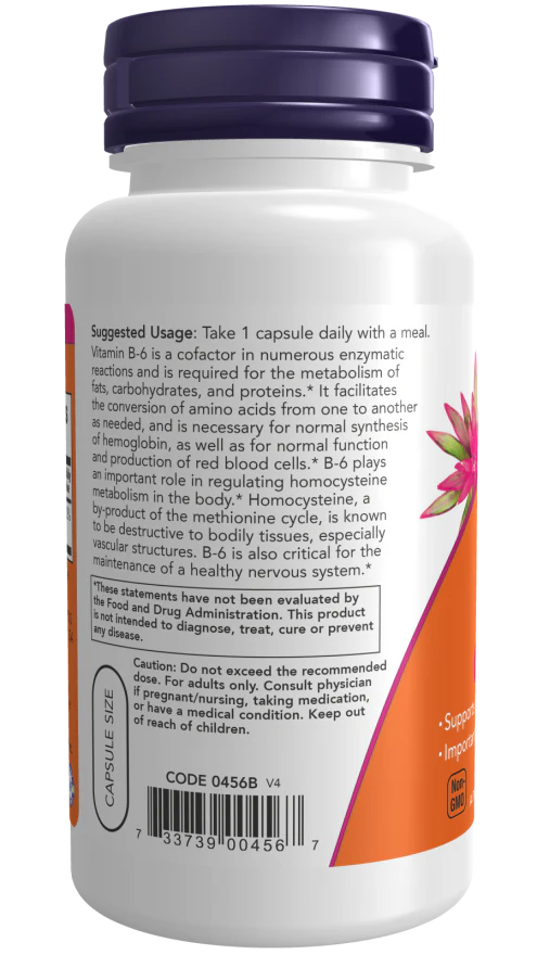 NOW Vitamin B-6 100 mg (100 Veg Caps) - Image 3
