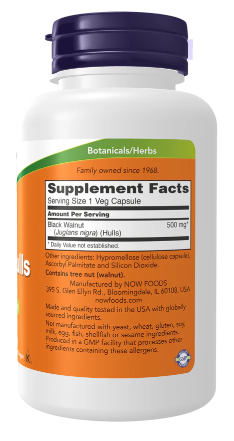 NOW Black Walnut Hulls 500 mg (100 Veg Caps) - Image 2