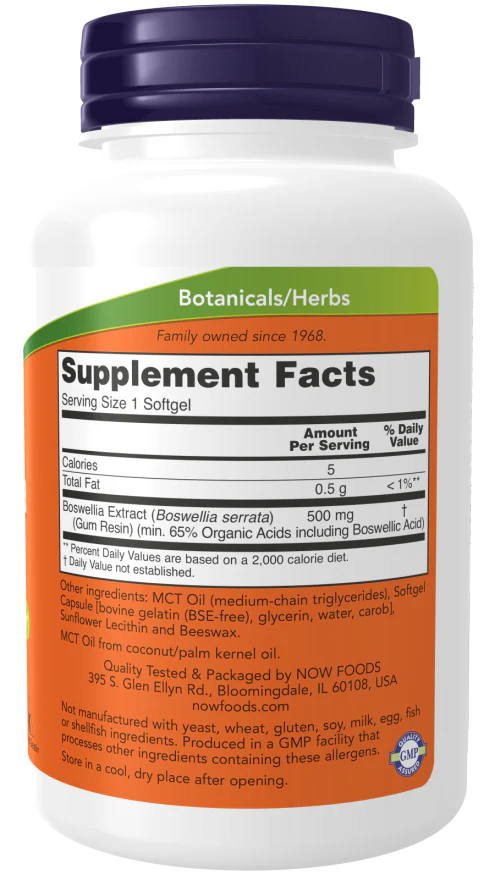 NOW Boswellia Extract 500 mg (90 Softgels) - Image 2