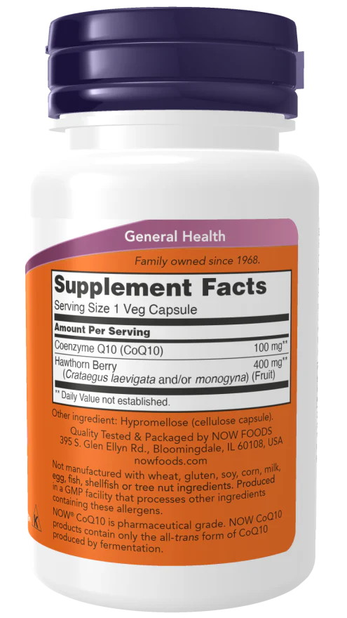 NOW CoQ10 100 mg with Hawthorn Berry (90 Veg Caps) - Image 2