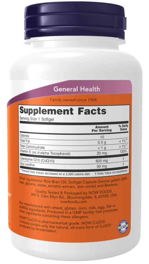 NOW CoQ10 600 mg (60 Softgels) - Image 2