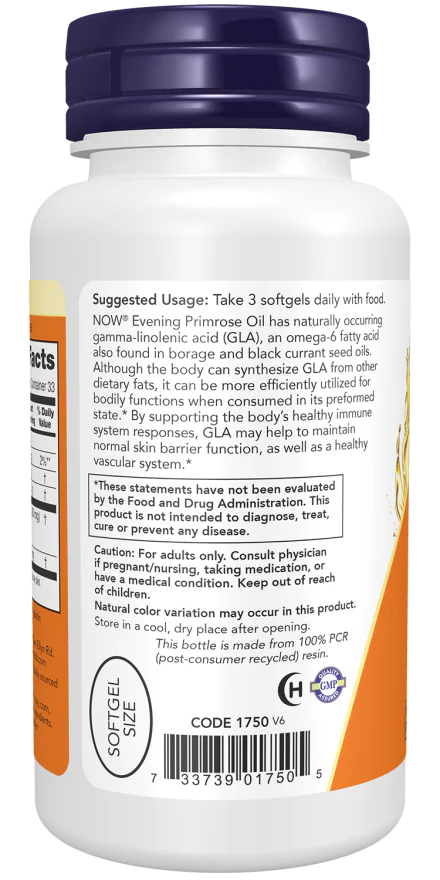 NOW Evening Primrose Oil 500 mg (100 Softgels) - Image 3