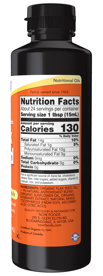 NOW Flax Seed Oil Liquid, Organic (12 fl oz) - Image 2
