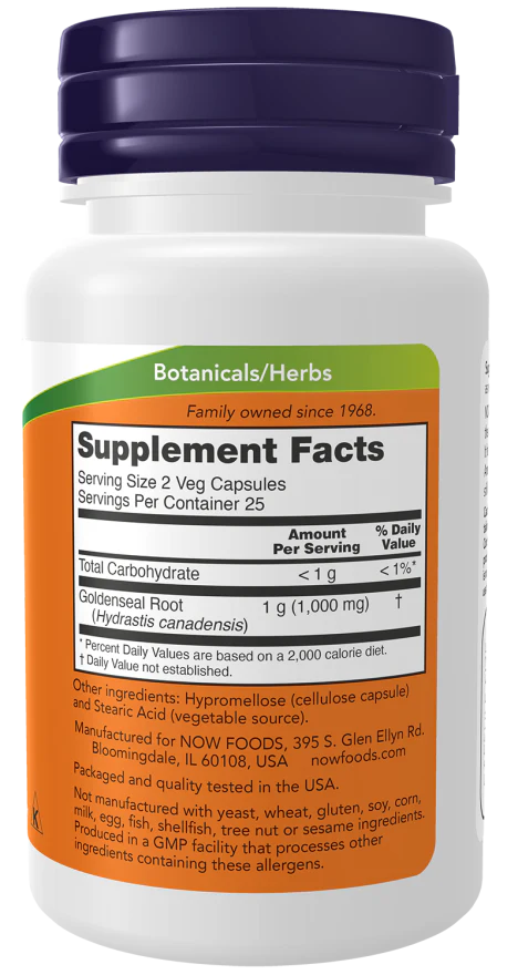 NOW Goldenseal Root 500 mg (50 Veg Caps) - Image 2