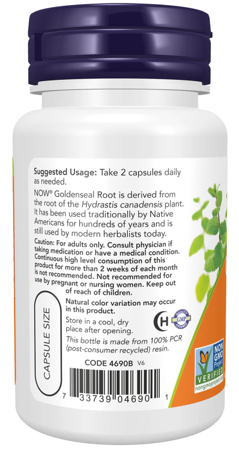 NOW Goldenseal Root 500 mg (50 Veg Caps) - Image 3