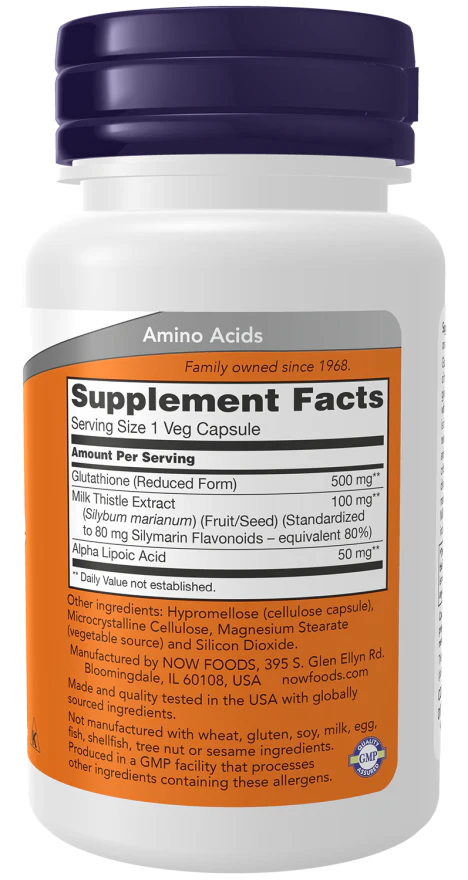 NOW Glutathione (Reduced Form) 500 mg (60 Veg Caps) - Image 2