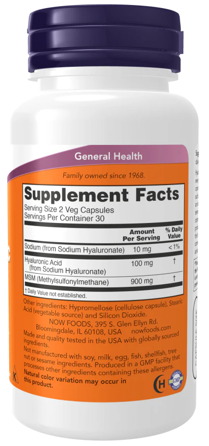 NOW Hyaluronic Acid 50 mg (60 Veg Caps) - Image 2