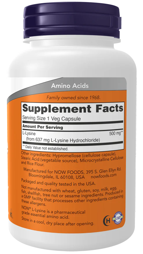 NOW L-Lysine 500 mg Veg Capsules - Image 2