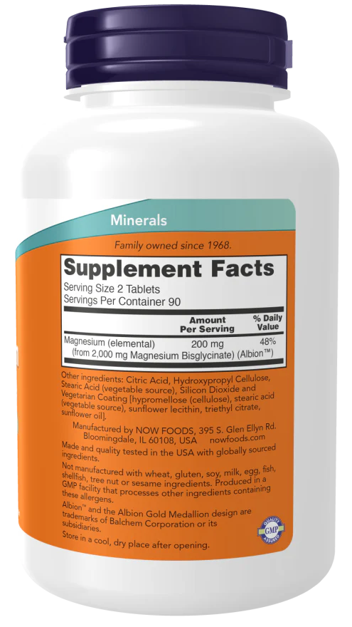 NOW Magnesium Glycinate (180 Tablets) - Image 2