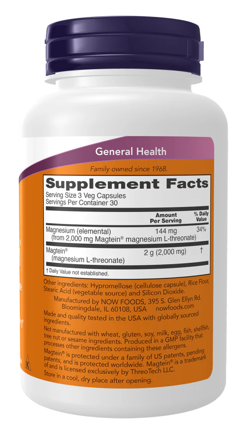 NOW Magtein® Magnesium L-Threonate (90 Veg Caps) - Image 2