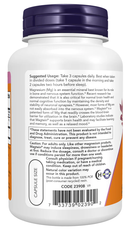 NOW Magtein® Magnesium L-Threonate (90 Veg Caps) - Image 3