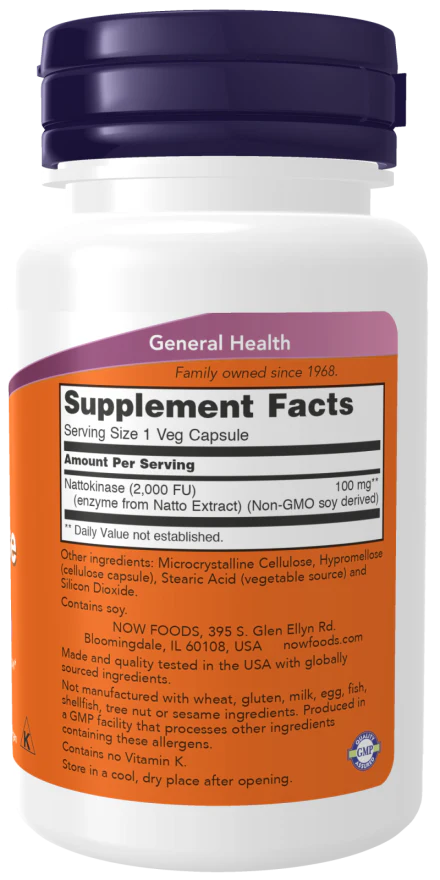 NOW Nattokinase 100 mg (60 Veg Caps) - Image 2