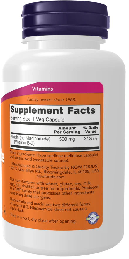 NOW Niacinamide (B-3) 500 mg (100 Veg Caps) - Image 2