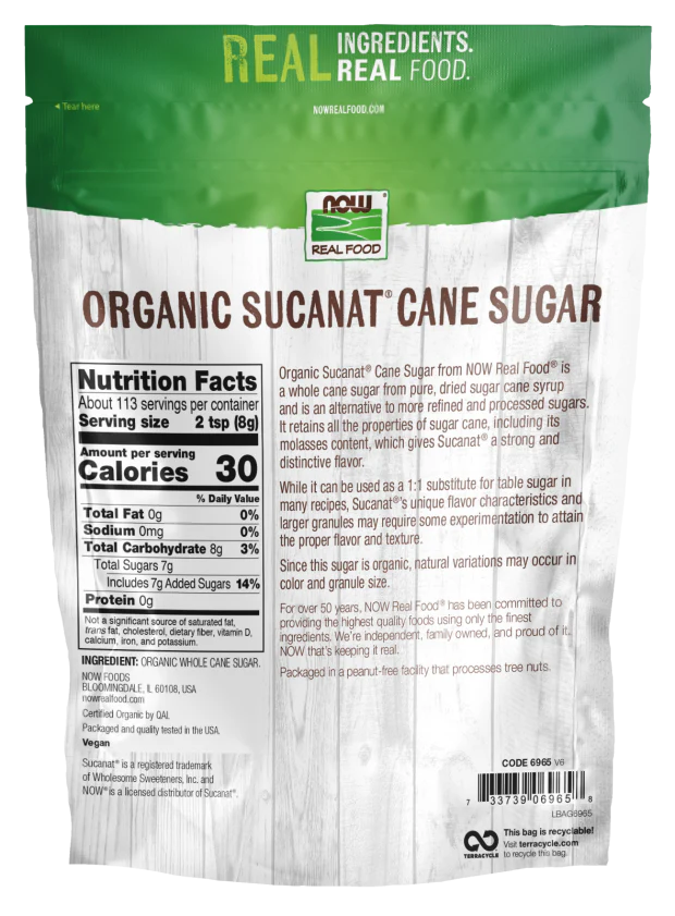 NOW Organic Sucanat® Cane Sugar (2 lb) - Image 2