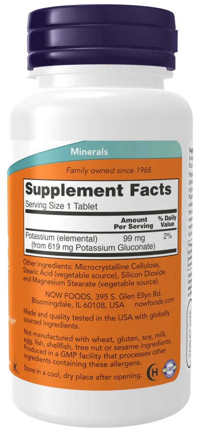NOW Potassium Gluconate 99 mg Tablets (100 Tablets) - Image 2
