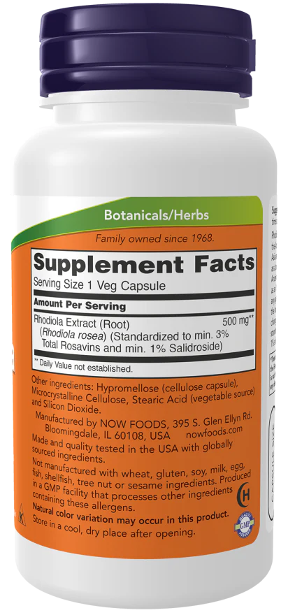 NOW Rhodiola 500 mg (60 Veg Caps) - Image 2