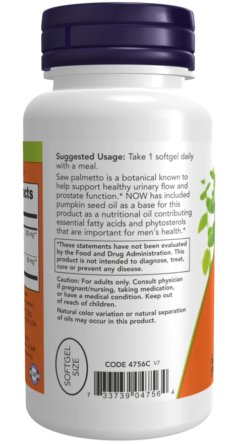 NOW Saw Palmetto Extract 320 mg Veggie Softgels - Image 3
