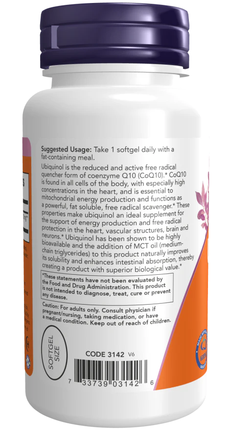 NOW Ubiquinol 100 mg (60 Softgels) - Image 3