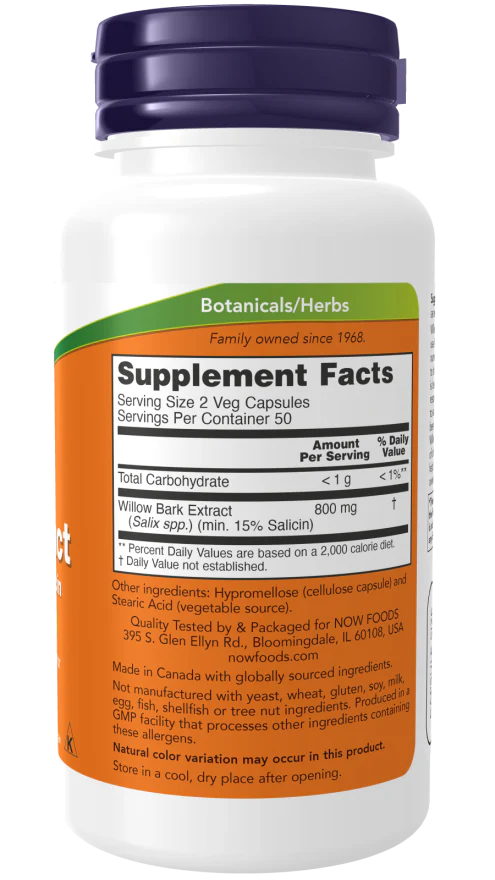 NOW Willow Bark Extract 400 mg (100 Veg Caps) - Image 2