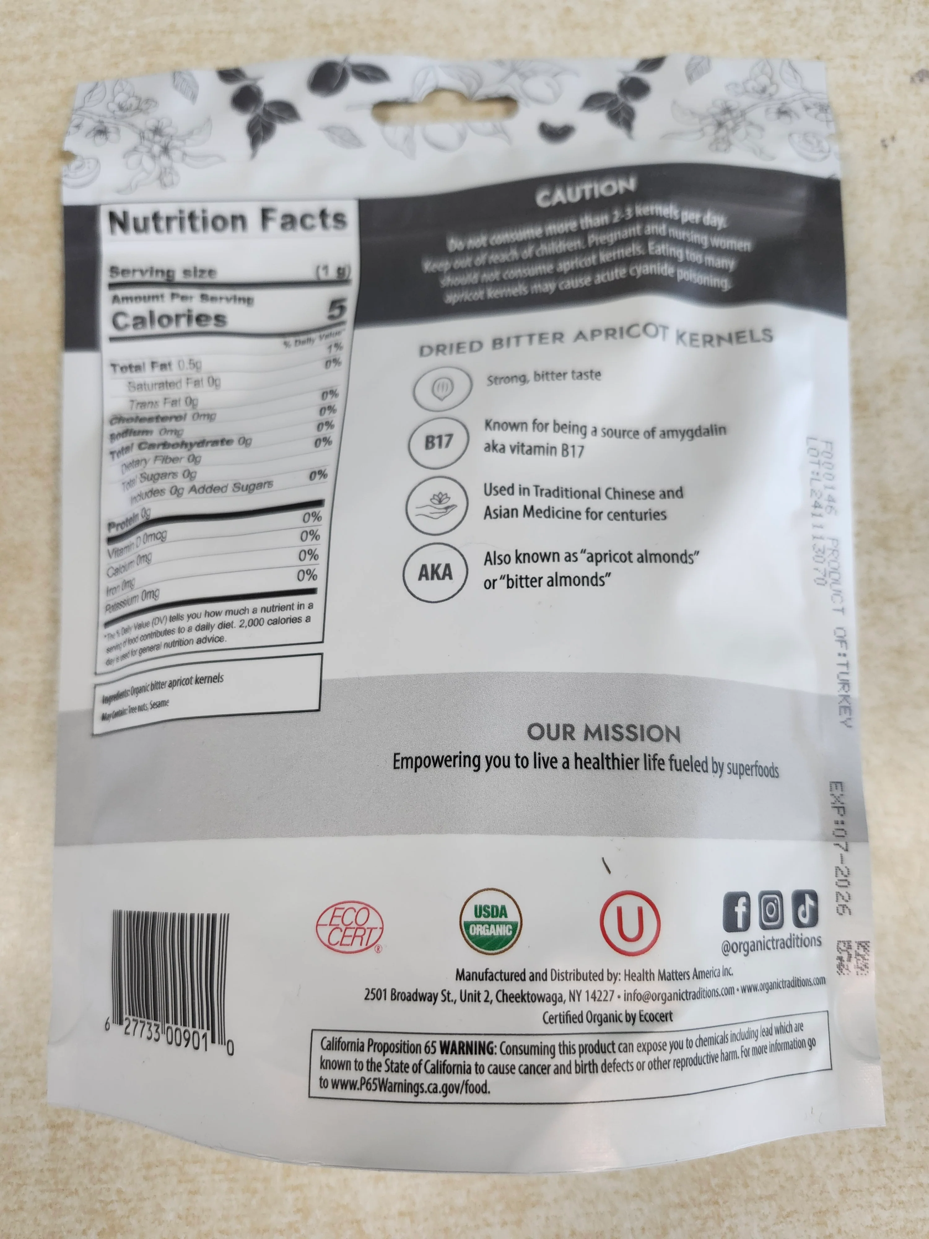 Organic Traditions Dried Bitter Apricot Kernels 8oz - Image 2