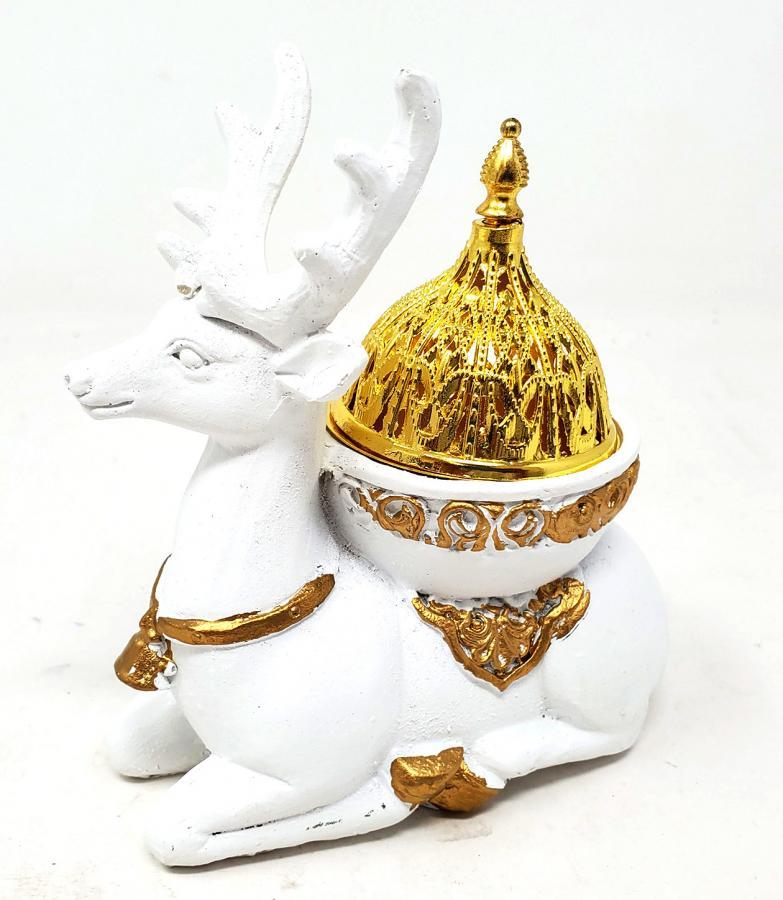 Silver Deer Incense Burner & Candle Holder 5in x 4in - Image 2
