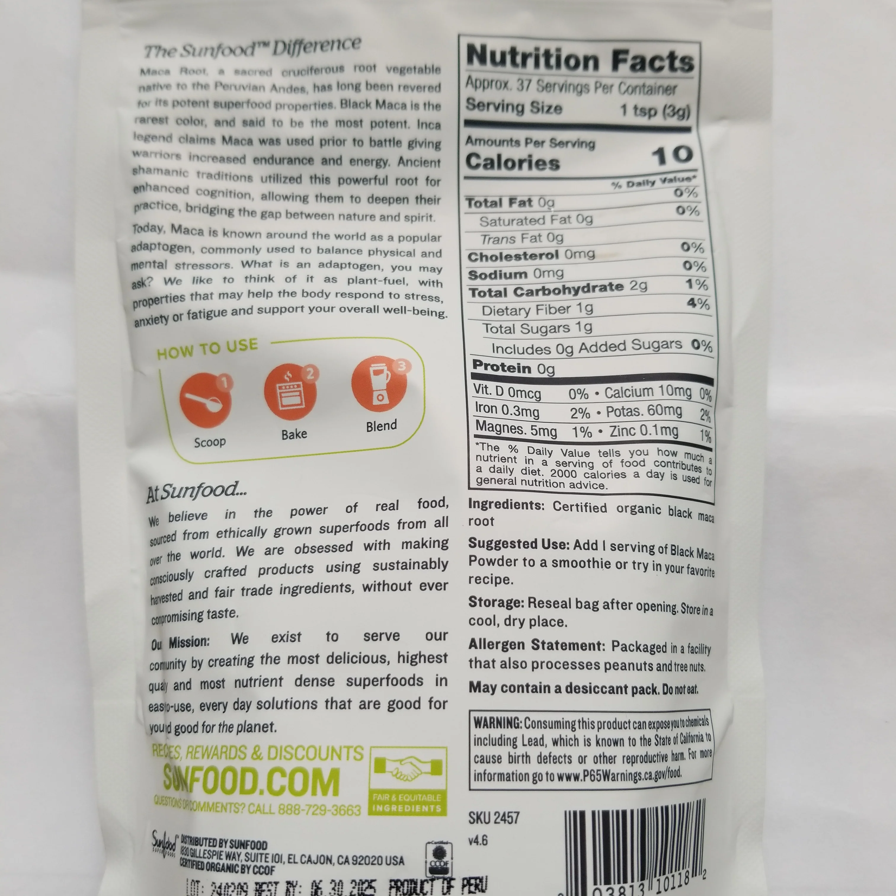 Sunfood Organic Black Maca Powder 4oz - Image 2
