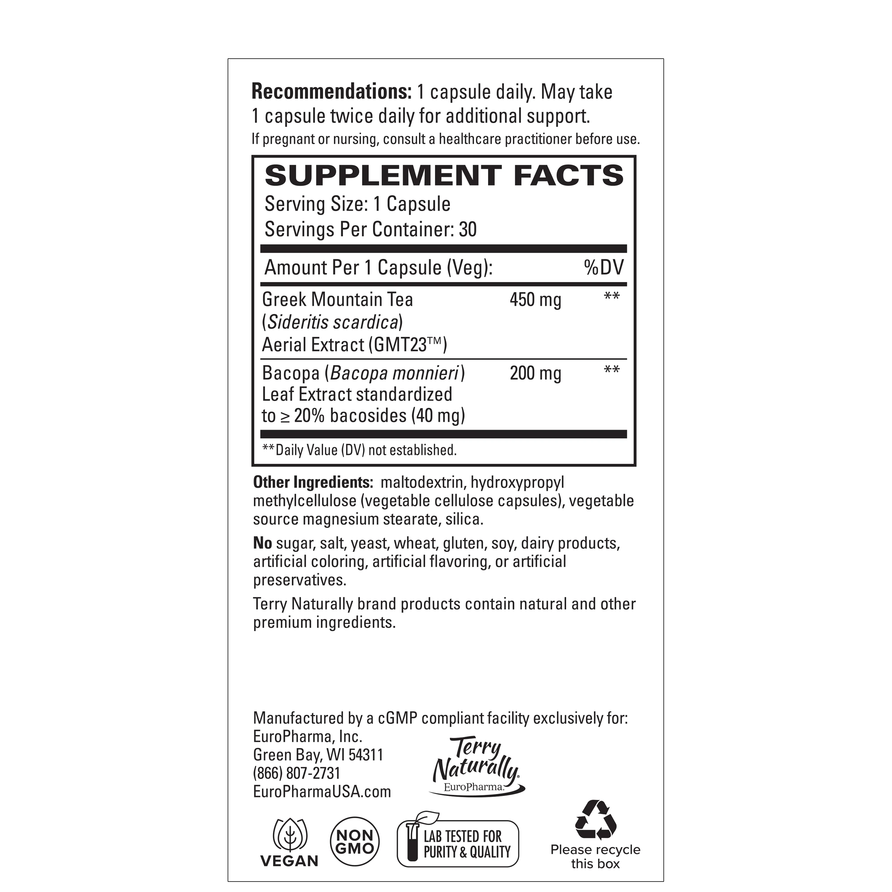 Terry Naturally GMT23™ Greek Mountain Tea + Bacopa - Image 2