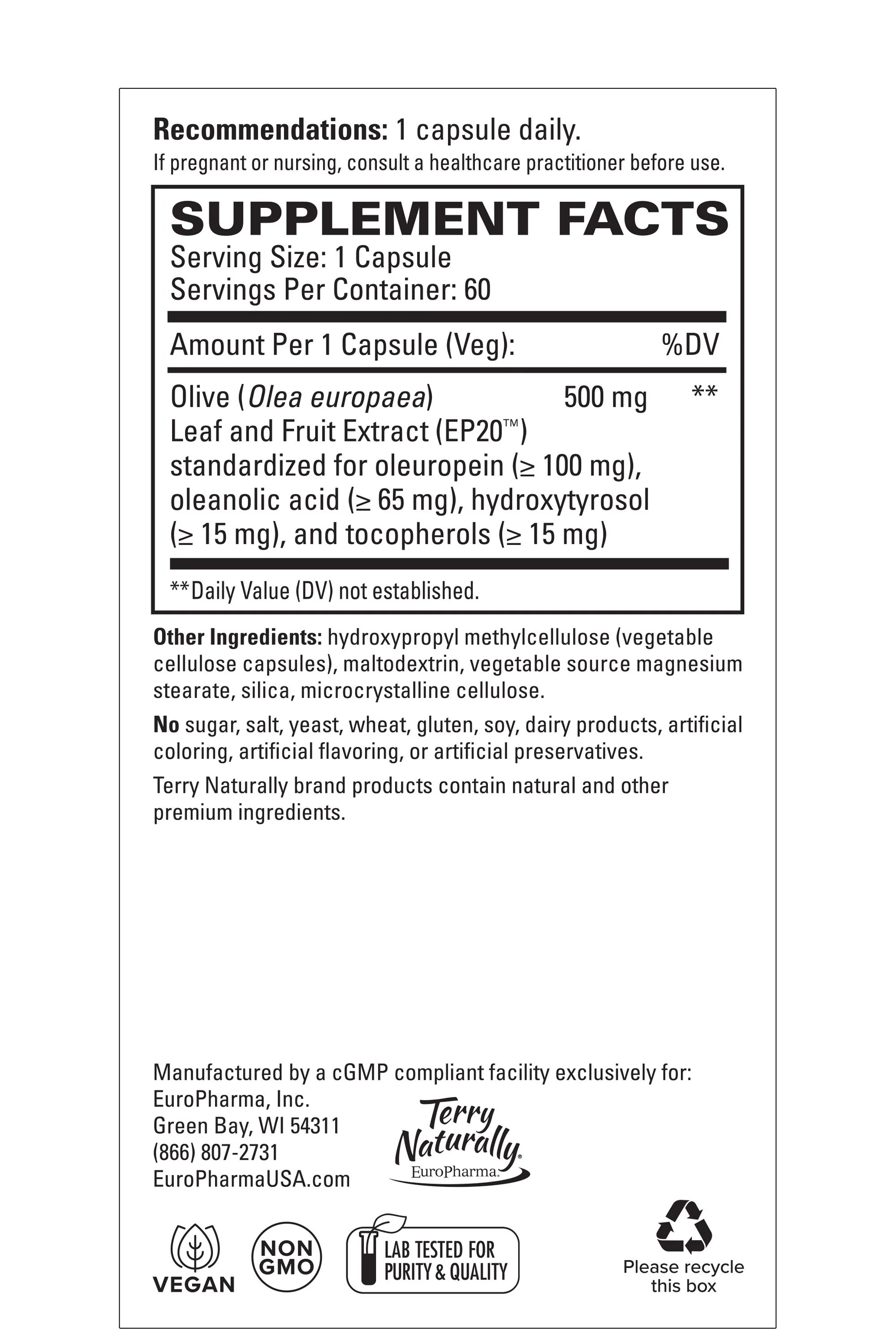 Terry Naturally Olive Extract EP20™ (60 Caps) - Image 2