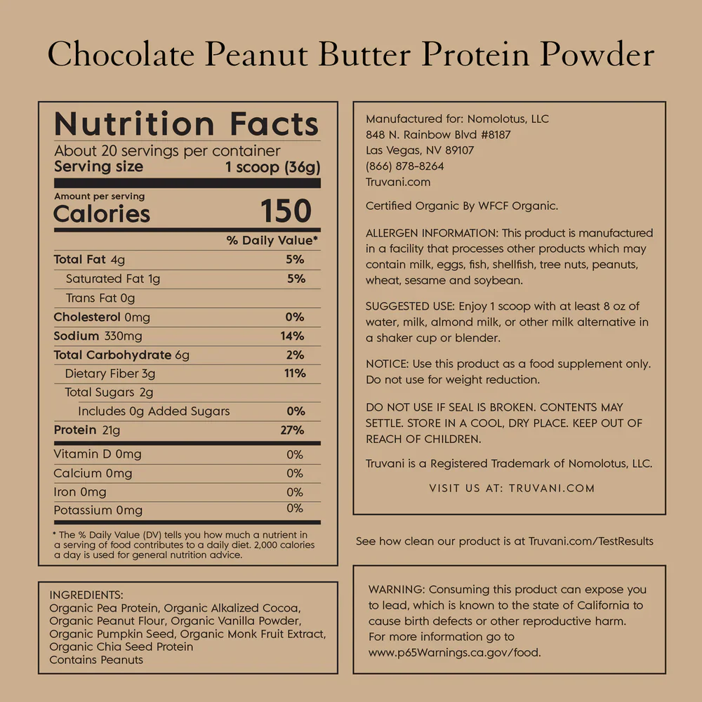 Truvani Plant Based Protein Powder (Chocolate Peanut Butter) 10 Serving - Image 2