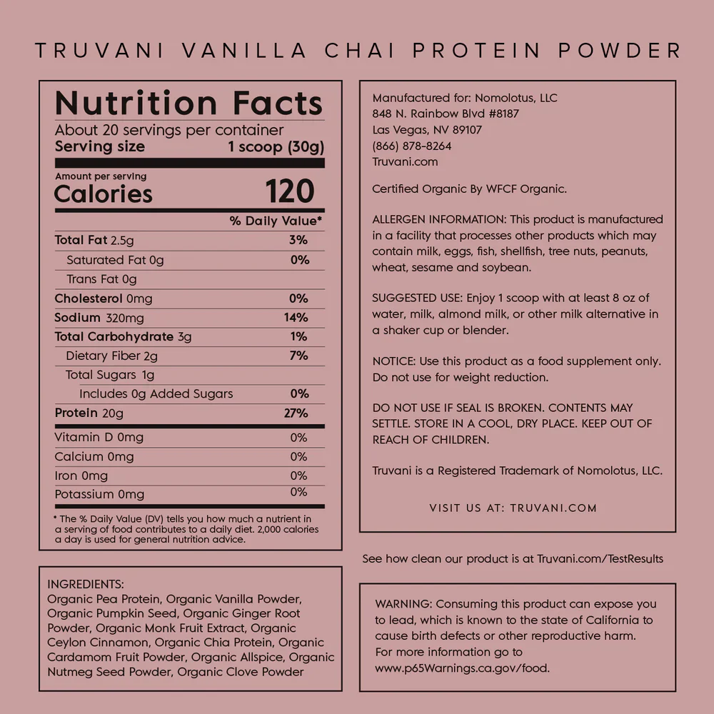 Truvani Plant Based Protein Powder (Vanilla Chai) - Image 2