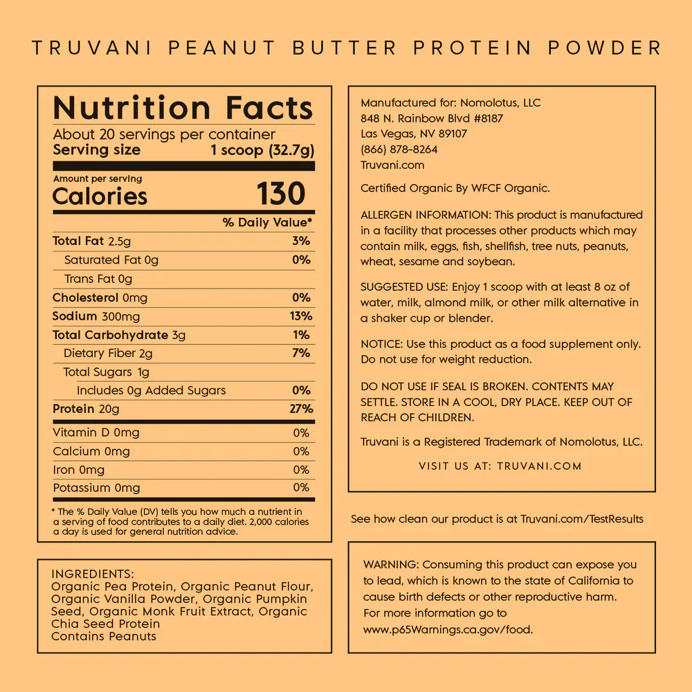 Truvani Plant Based Protein Powder (Peanut Butter) 10 Serving - Image 2